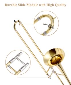 Eastar Bb Tenor Slide Trombone for Beginners Students, B Flat Brass Plated Trombone Instrument with Mouthpiece, White Gloves, Cleaning Kit, ETB-330, Golden 13 61gMmdWVQ9L