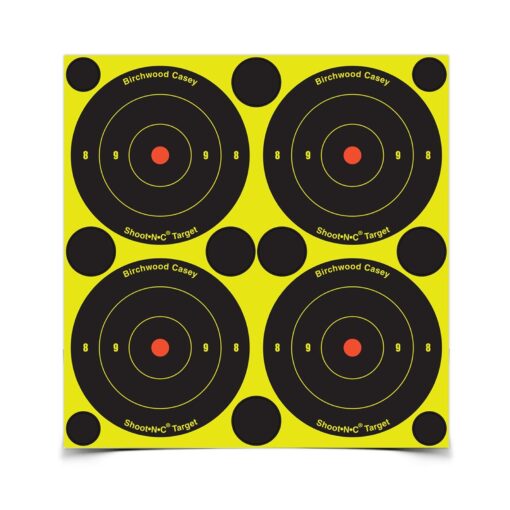 BIRCHWOOD CASEY Shoot-N-C 3" Bull's-Eye Reactive Targets - Highly Visible Instant Feedback Self-Adhesive Shooting Target Stickers with Repair Pasters 240 Targets, 600 Pasters Multi