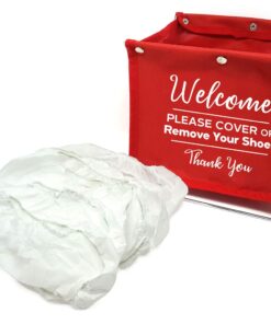 Foldable Shoe Cover Holder (Red) with Bonus: 1 Door Hanger Double Sided - Please Use Shoe Covers 12 61gRfY9ITQL