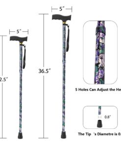 LIXIANG Walking Cane, 5-Level Folding Walking Cane for Men Women Lightweight Adjustable Portable Hand Walking Stick - Balancing Mobility Aid - Sleek Comfortable T Handles (APurple Floral Printing) Violet Print 18 61gVREf4hlL