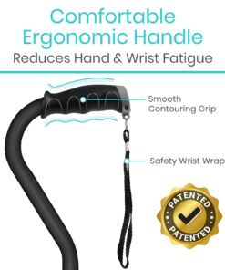 Vive Walking Cane - Ergonomic Offset Patented Hand Grip - Lightweight Adjustable Walking Aid for Men, Women, Elderly - Non-Slip Tip, Sturdy Mobility Aid for Seniors, Supports Up to 250lbs (Purple) Black 16 61gdcf9de3L