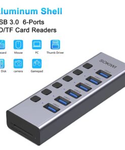 Alternative view of Powered USB Hub, 8-Port USB Hub 3.0 with SD/TF Card Readers, USB 3.0 Port Hub with Individual On/Off Switches and 5V/4A Power Adapter, USB C Hub Splitter for Laptop 8 IN 1
