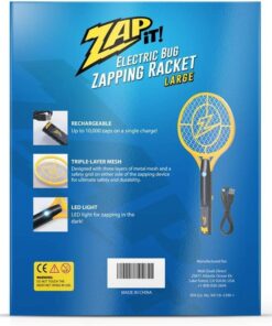 ZAP IT! Bug Zapper - Rechargeable Mosquito, Fly Killer and Bug Zapper Racket - 4,000 Volt - USB Charging, Super-Bright LED Light to Zap in the Dark - Unique 3-Layer Safety Mesh That's Safe to Touch Large Yellow 25 61ggfgegQ0L