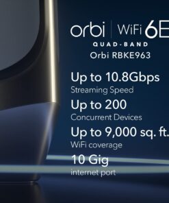 Alternative view of NETGEAR Orbi Quad-Band WiFi 6E Mesh System (RBKE963), Router with 2 Satellite Extenders, 10.8Gbps Speed, Coverage up to 9,000 sq. ft., 200 Devices, 10 Gig Internet Port, AXE11000 802.11ax WiFi 6E | 3-Pack