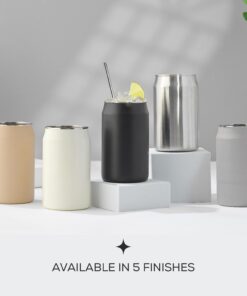 JoyJolt Metal Beer Can Tumbler with Straws and Brush. Unbreakable Metal Drinking cup Set of 6 Metal Tumblers. Stainless Steel Tumbler Can Shaped Glass Cups, Soda Can Glasses for Water, Wine etc Gray 10 61gkP0ft0jL