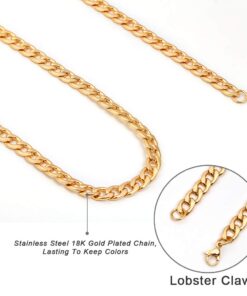 Men Gold Necklace Chain, Gold Plated Figaro Chain Link, Stainless Steel 8mm Wide Curb Hip Hop Chian Necklace 24Inch 6 61glOg4iQ9L