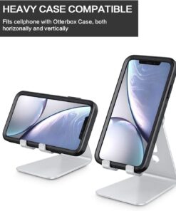 Adjustable Cell Phone Stand, OMOTON Aluminum Desktop Cellphone Stand with Anti-Slip Base and Convenient Charging Port, Fits All Smart Phones, Silver 23 61goc4fbPGL