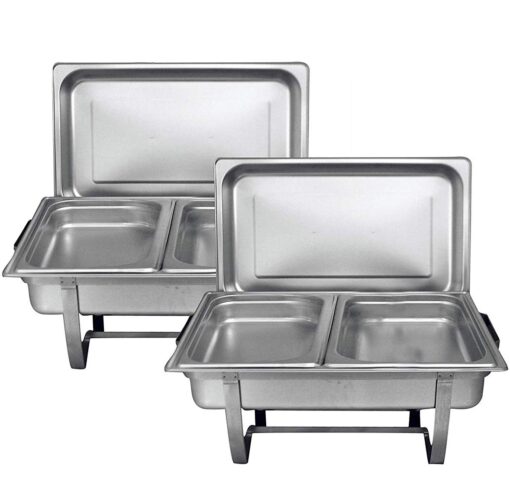 TigerChef Chaffing Dishes Stainless Steel - Food Warmer - Chafing Dish Buffet Set - 2 Chafer and Buffet Warmer Sets with Half-Size Pans and Cool-Touch Plastic Handle Full Size with 1/2 Inserts