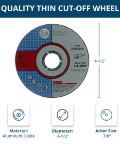 Benchmark Abrasives 4-1/2" Aluminum Oxide Quality Thin Cut Off Wheel for Metal and Stainless Steel 7/8" Arbor, Fiberglass Iron Cutting Wheel Use with Grinder - 50 Pack 4-1/2" | 1 Count 16 61gr0QA0MZL