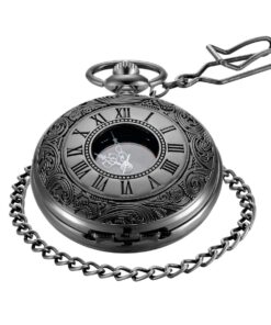 MJSCPHBJK Vintage Pocket Watch for Men Roman Numerals Scale Quartz Pocket Watches with Chain for Xmas Fathers Day Gift Black 17 61gsSBL1VDL