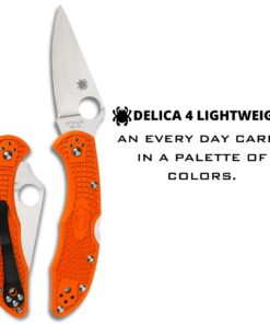 Spyderco Delica 4 Lightweight 7.15" Signature Folding Knife with 2.90" Flat-Ground Steel Blade and High-Strength FRN Handle - PlainEdge Grind Delica 4 Lightweight Flat Ground Orange 15 61gxARu3B L