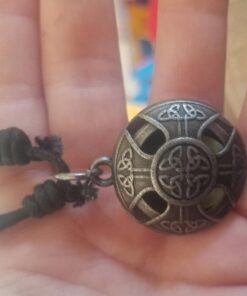 Wild Essentials Celtic Cross Aged Brass Essential Oil Diffuser Nickel Free Alloy Locket Pendant with 24 inch Chain, 6 Refill Pads, Customizable Color Changing Perfume Jewelry for Aromatherapy Bronze Celtic Cross No Oils 20 61h1AB6xMLL