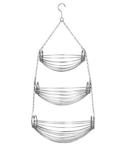 Home Basics 3-Tier Adjustable Chrome Heavy Duty Wire Hanging Fruit or Vegetable Kitchen Storage Baskets, Chrome Finish, Hammock Style 16 61h1KaM43WL