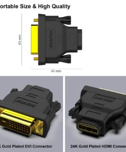 BENFEI DVI to HDMI, Bidirectional DVI (DVI-D) to HDMI Male to Female Adapter with Gold-Plated Cord 2 Pack Adapter DVI M to HDMI F 28 61h2Zd6MLyL