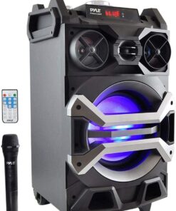 Pyle 500 Watt Outdoor Portable BT Connectivity Karaoke Speaker System - PA Stereo with 8" Subwoofer, DJ Lights Rechargeable Battery Microphone, Recording Ability, MP3/USB/SD/FM Radio - PWMA325BT 23 61h3ejzez1L