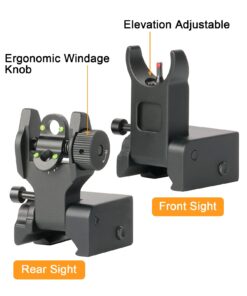 SOUFORCE Flip Up Front and Rear Iron Sights, Backup Sights Set Fit Picatinny & Weaver Rails, Black Flip up fiber optic sights 9 61h69tpwB0S