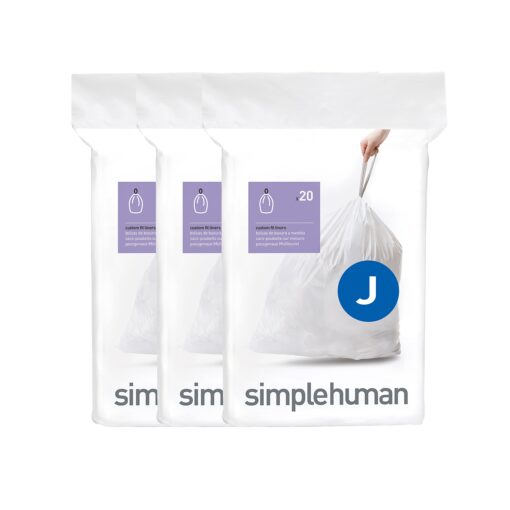 simplehuman Code J Custom Fit Drawstring Trash Bags in Dispenser Packs, 60 Count, 30-45 Liter / 8-12 Gallon, White 20 Count (Pack of 3) Quick-Dispense Packs