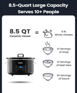 KOOC 8.5-Quart Programmable Slow Cooker, Larger than 8 Quart, More Practical than 10 Quart, with Digital Countdown Timer, Free Liners Included for Easy Clean-up, Upgraded Ceramic pot, Adjustable Temp, Nutrient Loss Reduction, Black, Oval… 8.5 Quart 17 61hAUDEzqJS