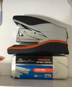 Swingline Stapler, 40 Sheet Capacity, Optima 40, Jam Free, Reduced Effort, Compact, Soft Grip, Metal, Orange, Silver and Black (87842) Pack of 1 Compact Size 24 61hBNTJofL