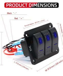 FXC Rocker Switch Aluminum Panel 3 Gang Toggle Switches Dash 5 Pin ON/Off 2 LED Backlit for Boat Car Marine Blue 20 61hBWnAmLZL