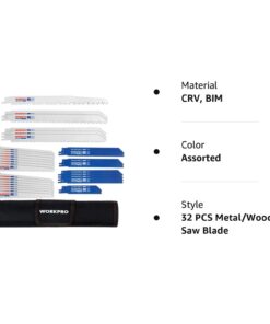 WORKPRO 32-Piece Reciprocating Saw Blade Set - Metal/Woodcutting Saw Blades, Pruner Saw Blades with Organizer Pouch 1 Reciprocating Saw Blades 22 61hBok00eHL