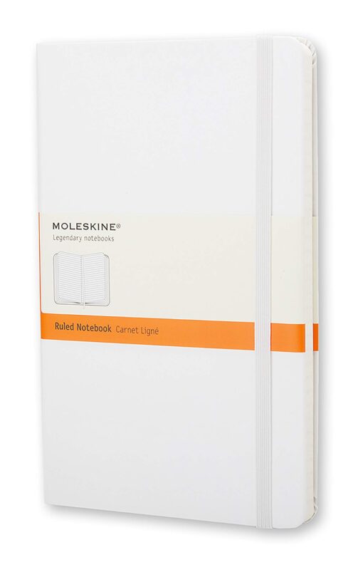 Moleskine Classic Notebook, Hard Cover, Large (5" x 8.25") Ruled/Lined, White, 240 Pages