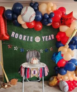Baseball Banner for 1 St Birthday - First Birthday Decorations for Baseball Rag Tie Fabric Garland, Photo Booth Props Red White Blue, Birthday Souvenir and Gifts for Boy 31 61hJP47t70L
