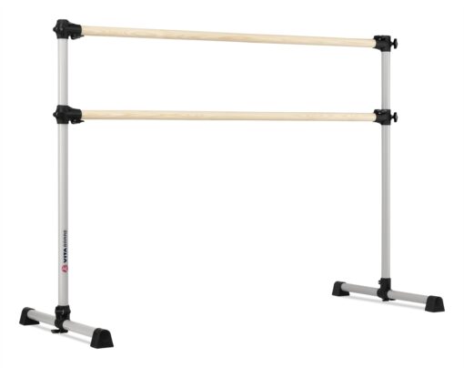 Vita Vibe - Prodigy Series: Traditional Wood Double Bar Freestanding Ballet Barre USA Made (4 FT - 8 FT) Multiple Color Choices (Satin Silver, 5 FT)