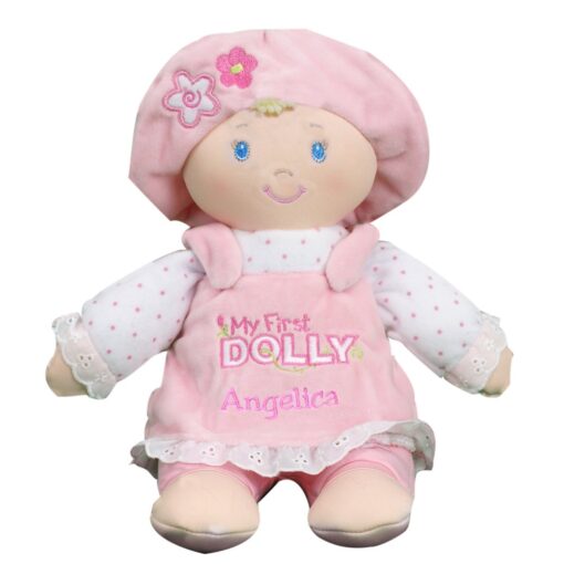 GiftsForYouNow Pink My First Dolly Personalized Doll, 12" x 11", Plush Blonde Doll, Personalized Doll for Baby