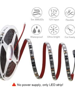 ALITOVE 16.4ft 5050 Blue LED Flexible Strip Ribbon Light Black PCB DC 12V 5M 300 LEDs Waterproof IP65 for Home Garden Commercial Area Lighting, Without Power Supply SMD Style-NO Power 23 61hOuzKaA0L 1