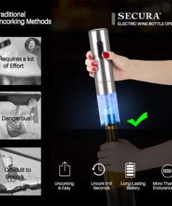 Alternative view of Secura Electric Wine Opener, Automatic Electric Wine Bottle Corkscrew Opener with Foil Cutter, Rechargeable (Stainless Steel)