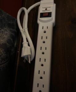 Amazon Basics Rectangular 6-Outlet, 200 Joule Surge Protector Power Strip, 2 Foot, White - Pack of 2 29 61hSSAOSAkL