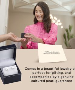 THE PEARL SOURCE AAAA Quality 14K Gold Plated Sterling Silver White Freshwater Real Pearl Earrings for Women | Hypoallergenic Earrings with Genuine Cultured Pearls 10.0mm 7 61hXGkfM9AL