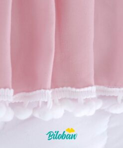 Alternative view of Pink Crib Skirt Pleated with White Lovely Pompoms, Bedding Dust Ruffle for Baby Girls, 14" Drop, Fit All Standard Crib Bed, Fade Resistant Crib Bed Skirt Machine Wash Tassel Pink