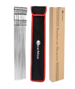 BearMoo Kabob Skewers 17" Stainless Steel BBQ Barbecue Skewers 7/20" Flat Metal Grilling Skewers Set, Reusable BBQ Sticks (Set of 12 +1 X Handy Storage) 12pcs 27 61hcbEBh03L