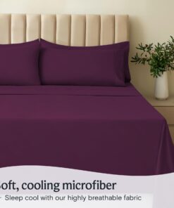 LuxClub 6 PC Full Sheet Set, Rayon Made from Bamboo Bed Sheets, Deep Pockets 18" Eco Friendly Wrinkle Free Cooling Bed Sheets Machine Washable Hotel Bedding Silky Soft - Eggplant Full 9 61heJzq2cL