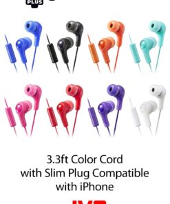 BLACK GUMY In ear earbuds with stay fit ear tips and MIC. Wired 3.3ft colored cord cable with headphone jack. Small, medium, and large ear tip earpieces included. JVC GUMY HAFX7MB Black Mic/Remote 12 61hfDHYjcIL