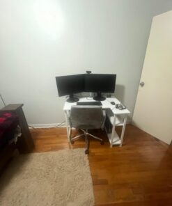 Lufeiya White L Shaped Computer Desk with Power Outlet Shelves, 40 Inch Small Corner Desk for Small Space Home Office, L-Shaped Desk PC Desks, White 39.4" 40 61hfpqxG9FL