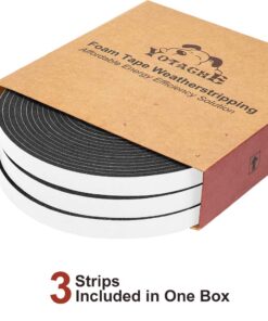 Yotache Adhesive Foam Tape 3 Rolls Total 50 Feet Long 1/2 Inch Wide X 1/8 Inch Thick, Insulation Soundproofing Neoprene Rubber Door Weather Stripping, 3 X 16.5 Ft Each 1/2 x 1/8" 10 61hg0X8zLNL