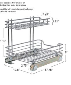 Household Essentials Glidez Multipurpose Chrome-Plated Steel Pull-Out/Slide-Out Storage Organizer for Under Sink or Under Cabinet Use - 2-Tier Design - Fits Standard Size Cabinet or Shelf, Chrome Undersink 12.25" - Standard 28 61hhVeC8PL