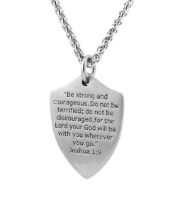 HZMAN Knights Templar Cross Joshua 1:9 Shield Stainless Steel Pendant Necklace with 22+2 inch Chain Silver Red 13 61hjvHhisBL