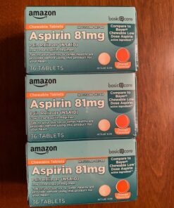 Amazon Basic Care Aspirin 81 mg Pain Reliever (NSAID) Chewable Tablets, Low Dose , Orange Flavor, 108 Count (3 Packs of 36) 36 Count (Pack of 3) 54 61hk2nmfMtL