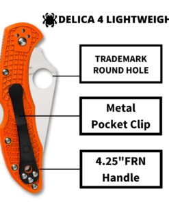 Spyderco Delica 4 Lightweight 7.15" Signature Folding Knife with 2.90" Flat-Ground Steel Blade and High-Strength FRN Handle - PlainEdge Grind Delica 4 Lightweight Flat Ground Orange 17 61hlPpA7xUL