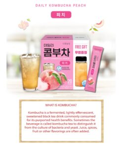 Garden Kombucha Tea, Powder 5g x 20 Sachets (100g/3.52oz) Probiotics, Prebiotics, Sugar Free, Black Tea, Healthy Drink with Bottle (FREE BOTTLE SHAKER) (Peach) Peach 30 61htxHESAvL