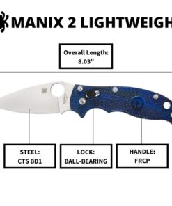 Spyderco Manix 2 Lightweight Signature Knife with 3.37" CTS BD1 Steel Blade and Translucent Blue FRCP Handle - PlainEdge - C101PBL2 30 61hya0vrBNL