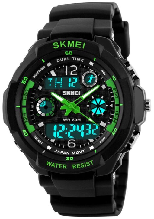 FANMIS Unisex Sports Watches Military Analog Digital Display Watch Multifunction Dual Time Alarm Stopwatch Backlight 50M Waterproof Outdoor Sports Watch Green