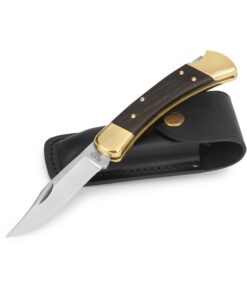 Buck Knives 110 Folding Hunter Lock-back Knife, Brass Bolsters, Ebony Handles, 3-3/4" 420HC Blade with Leather Sheath Classic 3.75" 30 61i4jGKHGyL
