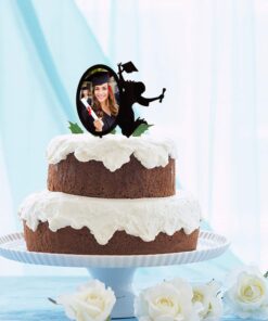 Congrats Grad 2023 Cake Toppers - Black Acrylic With Photo Frame Cake Topper - Class OF 2023 College Graduate Party Supplies - Chic Insert Silhouette A Girl Cheers To Graduate Decorations 14 61i5YeJB2L
