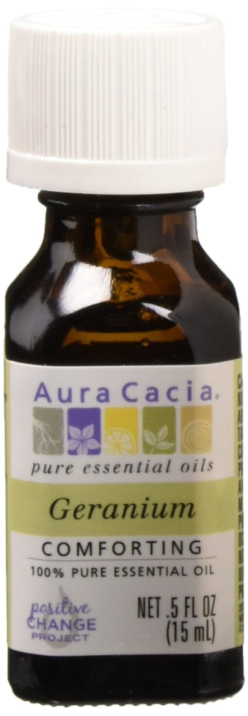 Aura Cacia 100% Pure Geranium Essential Oil | GC/MS Tested for Purity | 15 ml (0.5 fl. oz.) | Pelargonium graveolens 0.5 Fl Oz (Pack of 1)