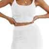 Cnkwei Women's 2-Piece Fuzzy Pajamas Set Cozy Knit Set Sleeveless Crop Top Mini Skirt Loungewear Set Outfit White Small 12 61iAnaV5QaL